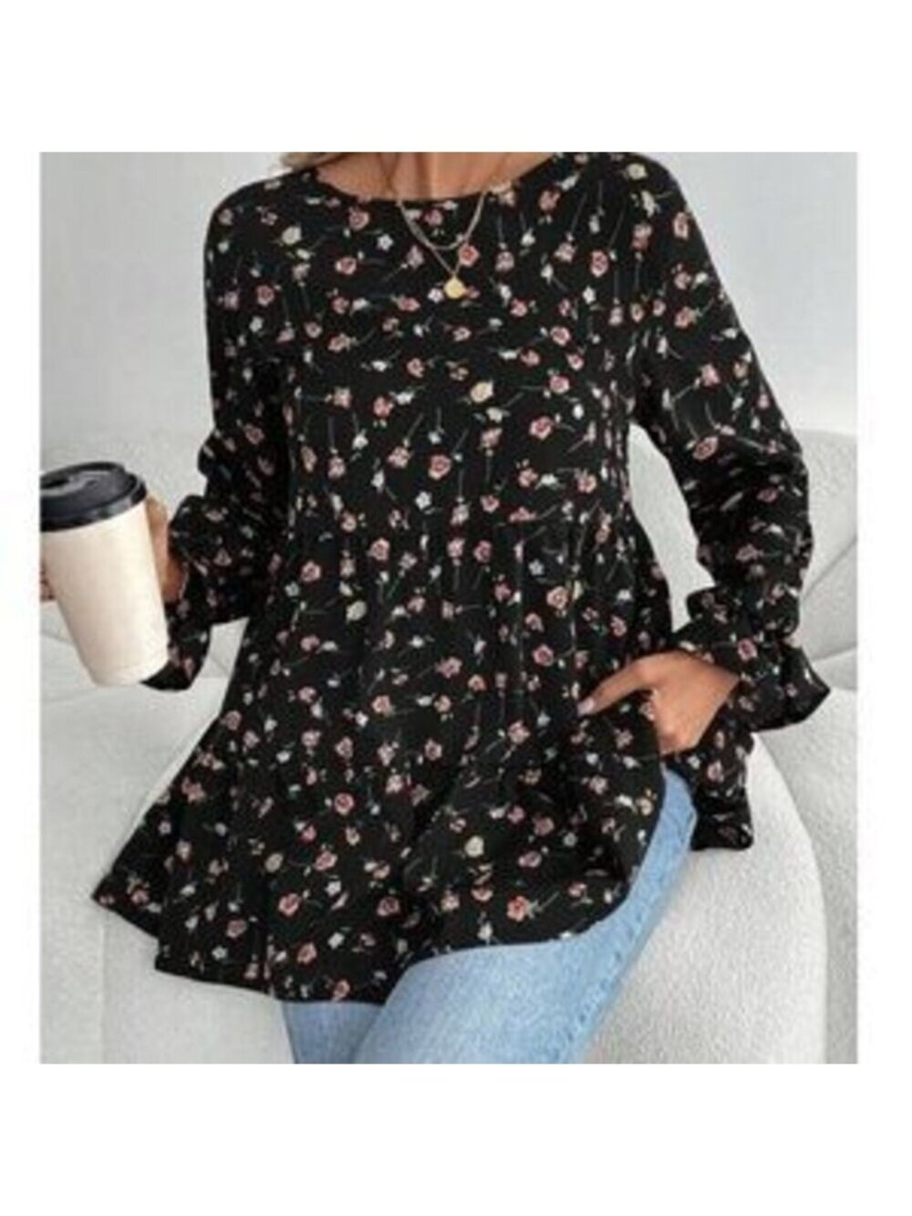 Maternity Floral Print Round Neck Long Sleeve Blouse - Picture 4 of 5